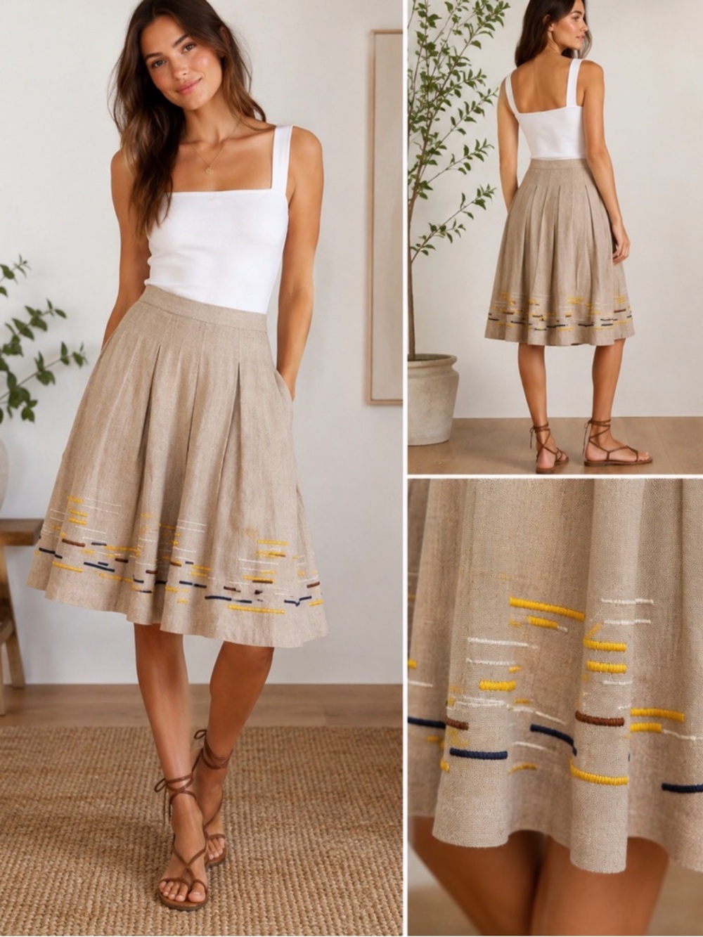 Maeve Anthropologie Linen Embroidered Pleated Skirt – Women’s Size 4